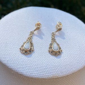 VTG 925 Silver Marcasite Earring with White Stone